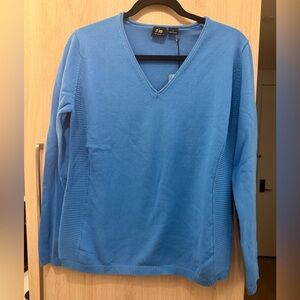 NWT: N Vo Brand Womens Blue Sporty V-Neck Sweater, Size Large